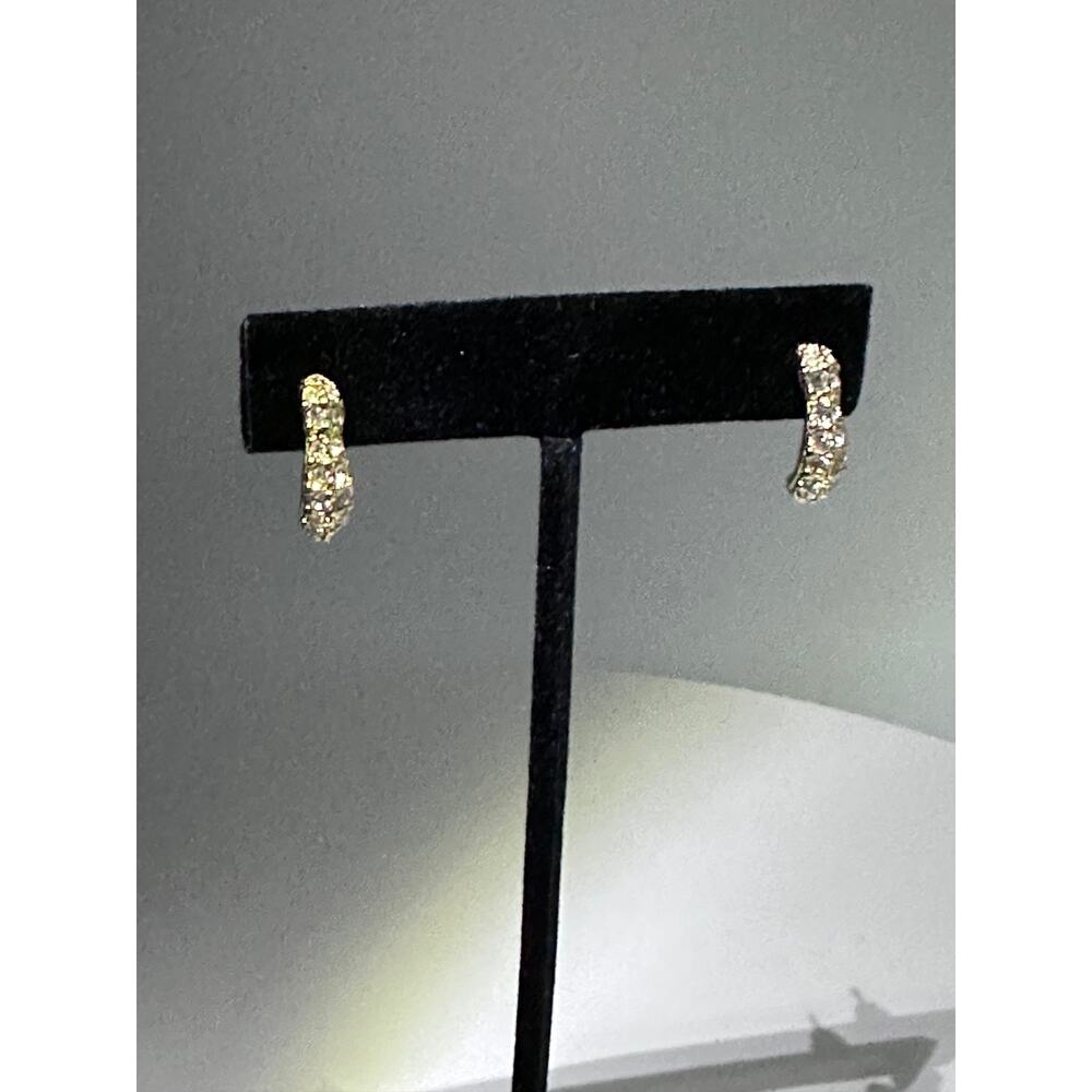 Gold Tone Clear Rhinestone Hoop Earrings Statement Sparkly Pierced Gift